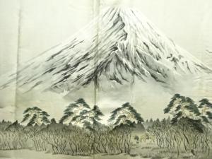 アンティーク　富士に時代風景模様肩裏本場村山泥大島紬男物羽織